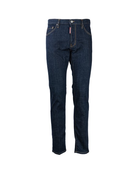 Shop DSQUARED2  Jeans: Dsquared2 jeans in stretch cotton denim.
Slim fit.
Five pocket model.
Button closure.
"DSQUARED2" lettering print on the back.
Composition: 100% Cotton.
Made in Romania.. LB1134 S30664-470